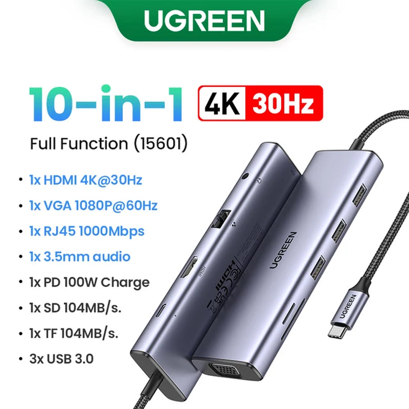 Dual HDMI USB HUB 8K HDMI Adapter 10 in 1 Splitter with RJ45 USB 3.0 PD 100W Dock for Macbook Pro Air M2 M1 USB C HUB