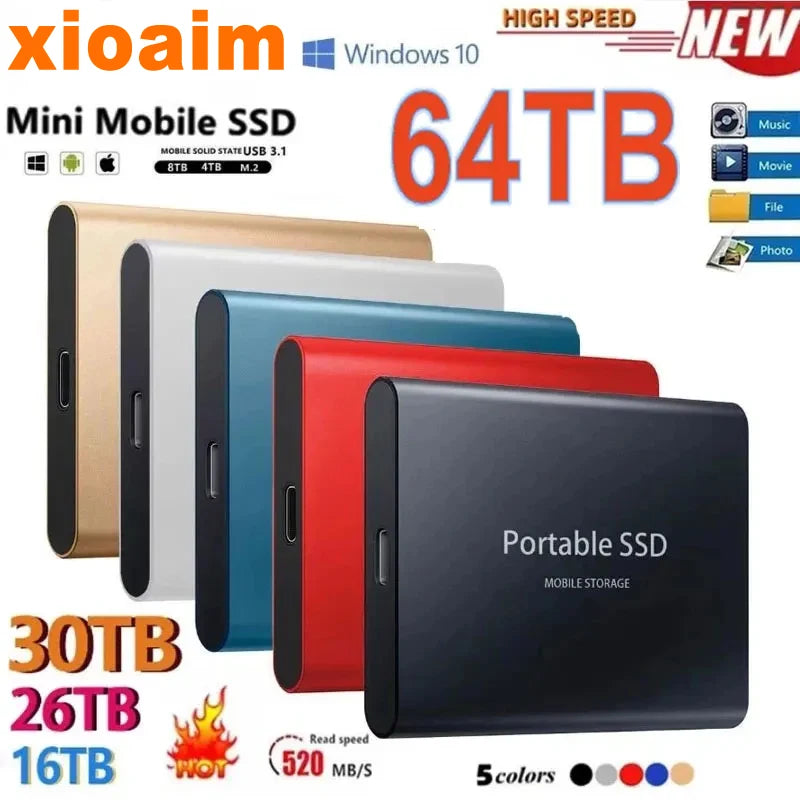 For Xiaomi Portable 128TB 64TB SSD External Moblie Hard Drive High Speed 16TB 8TB Hard Disk for Desktop Mobile Laptop Comp