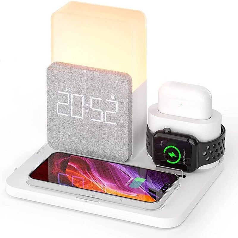 Multifunctional Fast Charging LED Lamp Bedside Lamp Alarm Clock Table Lamp Wireless Charging Station Watch Earphone Charging