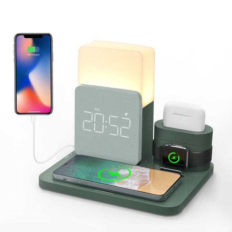 Multifunctional Fast Charging LED Lamp Bedside Lamp Alarm Clock Table Lamp Wireless Charging Station Watch Earphone Charging