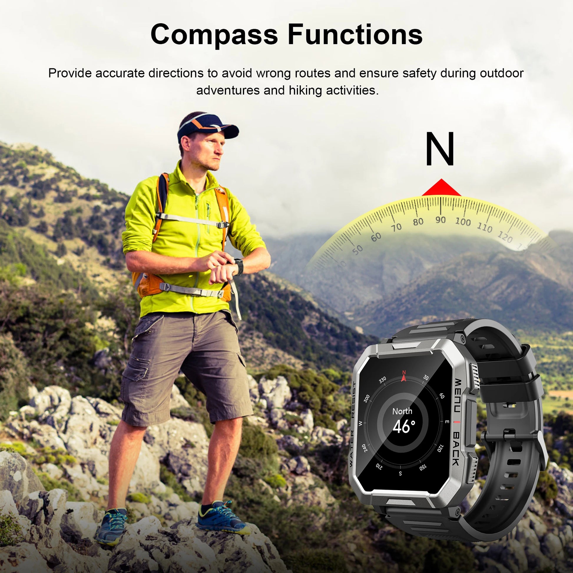 W60 2024 New Smartwatch 2.01'' HD Display TFT Rugged Smart Watch for Outdoor with Emergency Lighting Bluetooth Calling